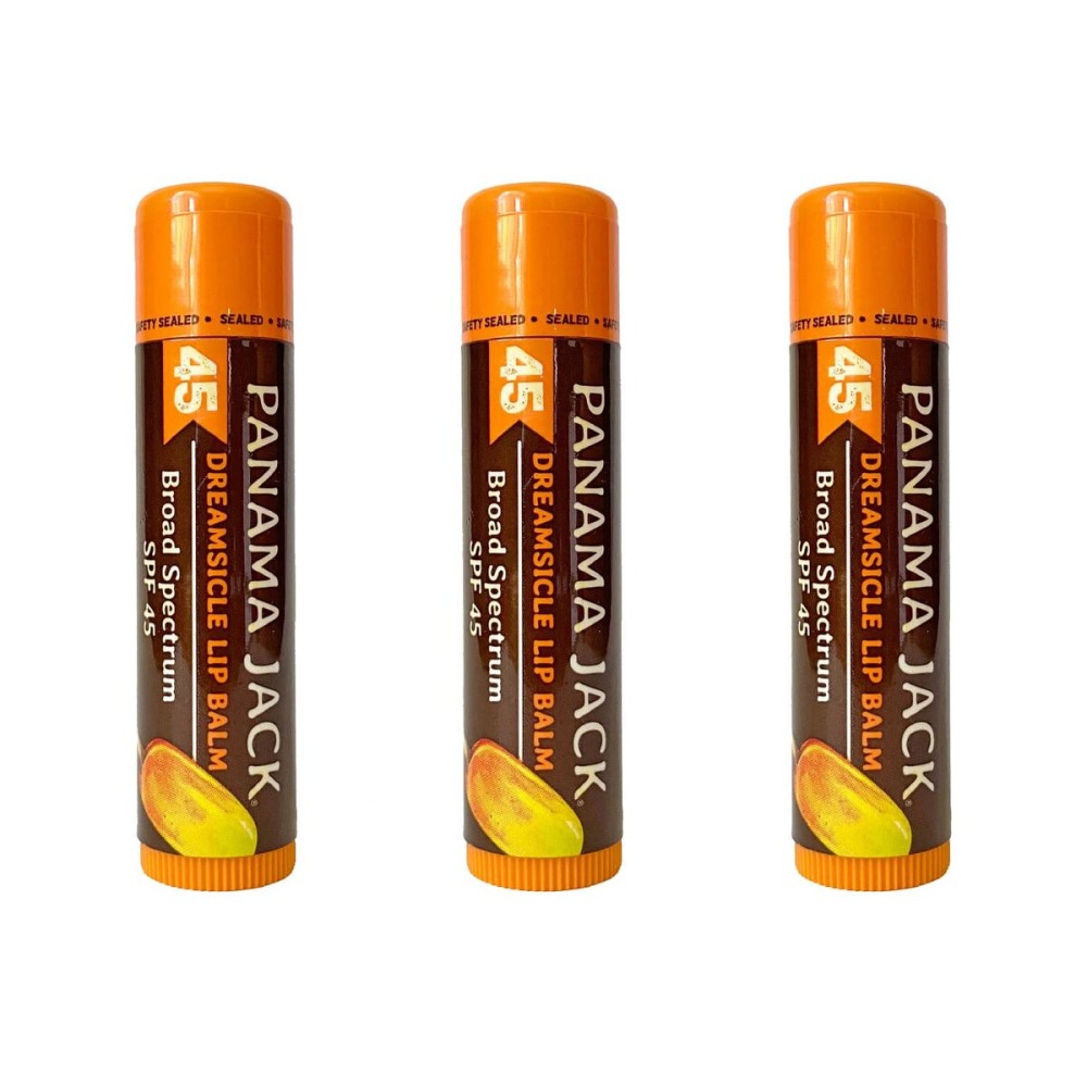 Panama Jack Sunscreen Lip Balm - SPF 45, Broad Spectrum UVA-UVB Sunscreen Protection, Prevents & Soothes Dry, Chapped Lips, Dreamsicle, Pack of 3