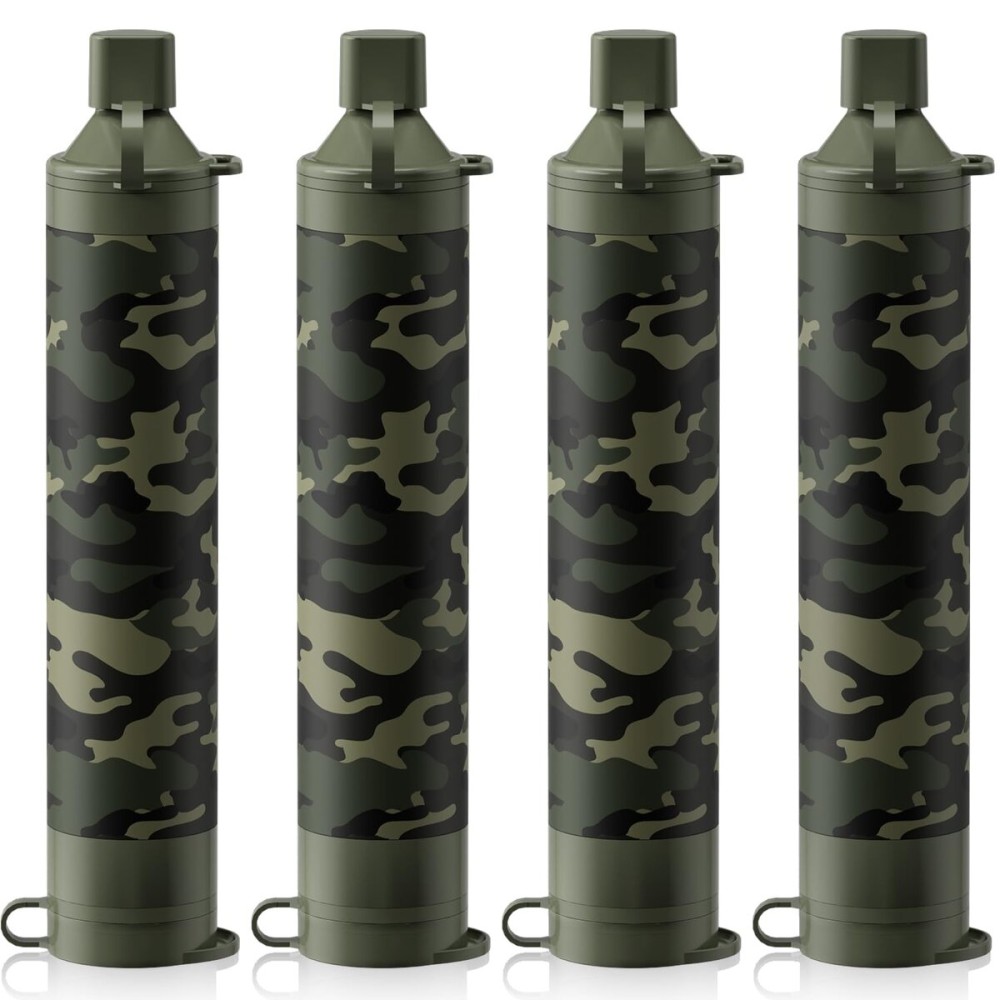 Membrane Solutions Personal Water Filter, Survival Filtration Straw Portable Gear, Emergency Preparedness, Supply for Drinking Hiking Camping Travel Hunting Fishing Team Family Outing (Camo, 4 Pack)