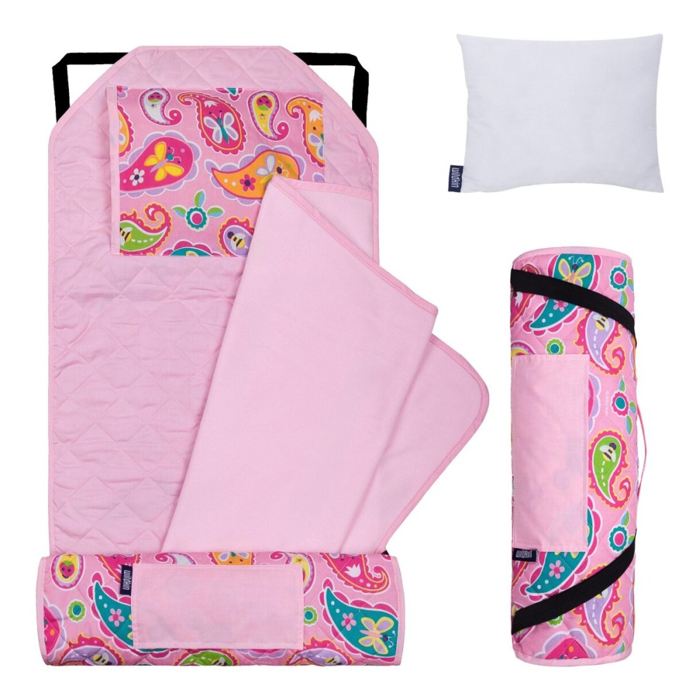 Wildkin Modern Kids Nap Mat - Soft Cotton Blend with Pillow & Elastic Straps for School & Travel - Paisley