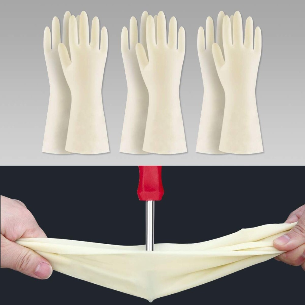 BOOMJOY Nitrile Cleaning Gloves, Heavy Duty Dishwashing Gloves, Reusable Large Gloves for Kitchen, Bathroom, Gardening, Working, Pet Care - White, 3 Pairs, Size L