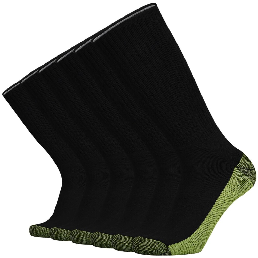 KMM Men Cotton Full Thick Cushion Crew Socks Moisture Control Heavy Duty Work Boot Warm Thermal Wicking Sweat Anti Blisters(Black Green L)