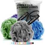 Loofah Sponge Bath Sponge for Women Men 4 Pack (Gray Blue Green Purple)