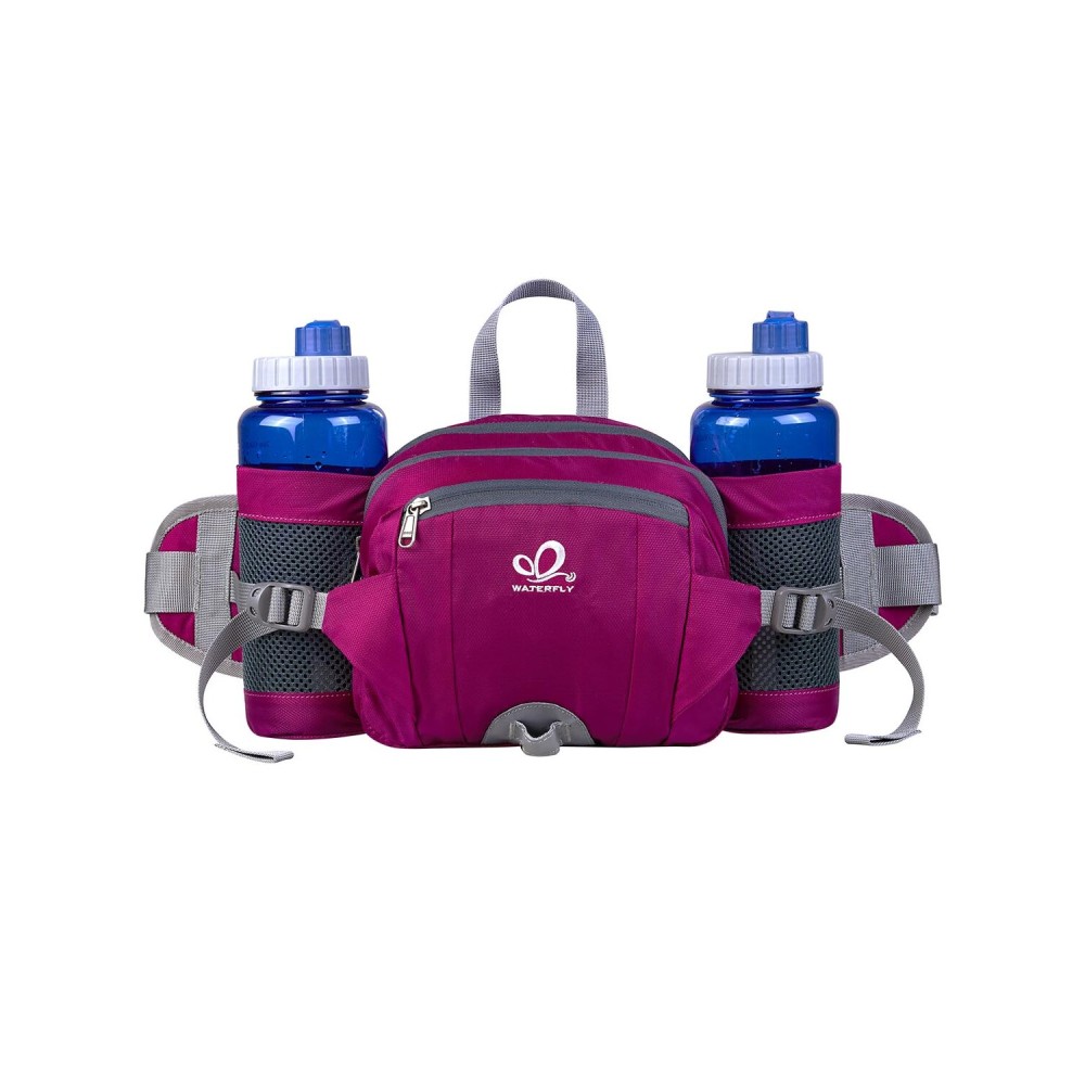 WATERFLY Fanny Pack Waist Bag: Fannie Pack 2 Water Bottle Holders Lumbar Belt Hiking Walking Running Jogging Camping Large Woman Man (Bottle Not Included)