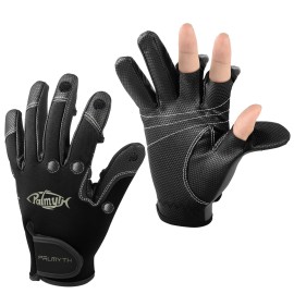 Palmyth Neoprene Fishing Gloves for Men and Women 2 Cut Fingers Flexible Great for Photography Fly Fishing Ice Fishing Running Touchscreen Texting Hiking Jogging Cycling Walking (Black, Small)