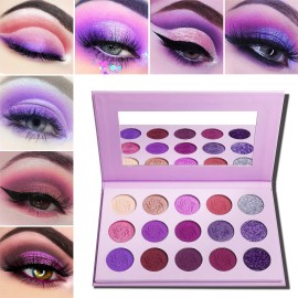 Afflano Purple Eyeshadow Palette Makeup Matte Glitter, Highly Pigmented Pink Eye Makeup Pallet, Dream Purple Pink Dark Red Violet Cute Bright Shimmer Travel Eyeshadow Pallet for Girl Women