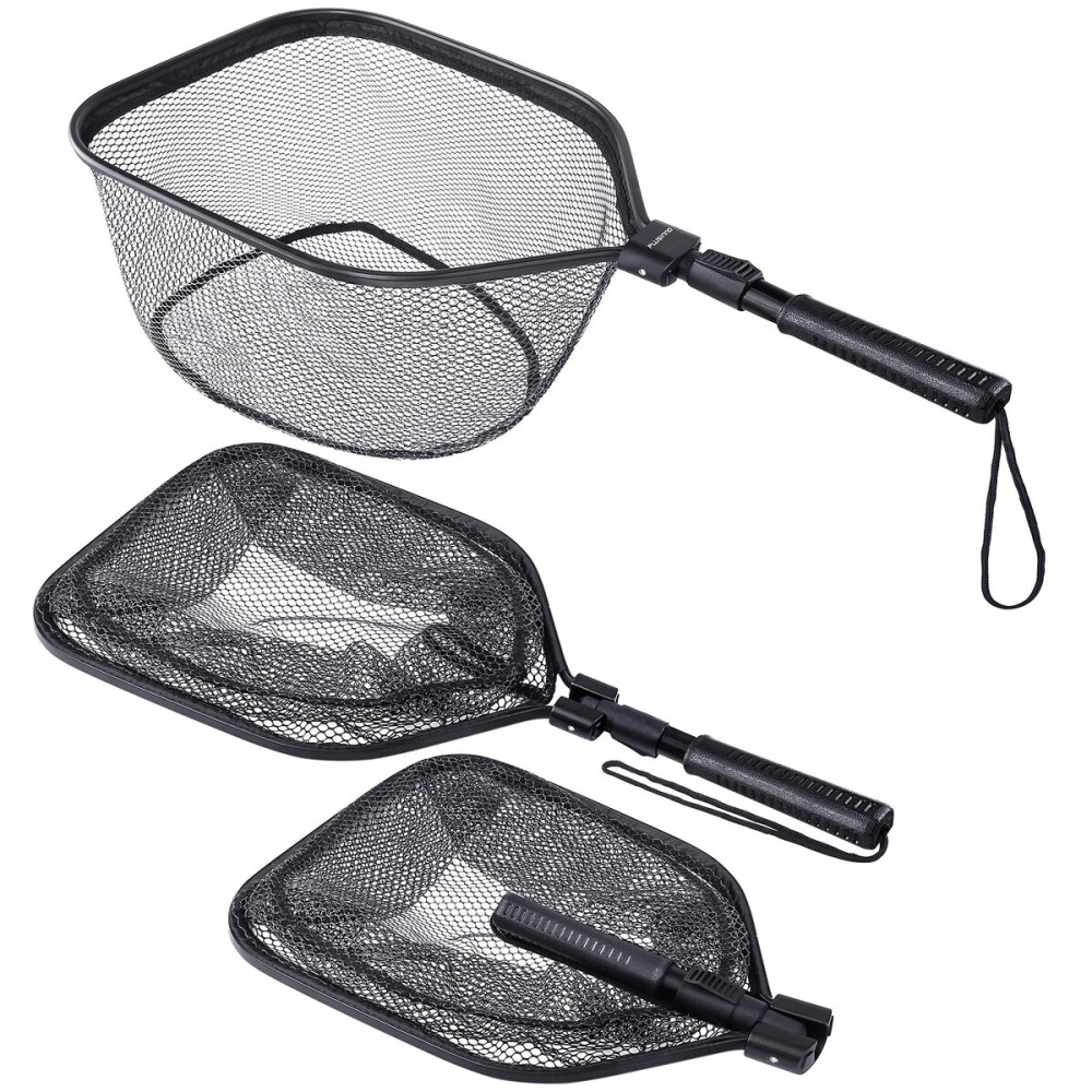 PLUSINNO Fly Fishing Net, Bass Trout Landing Net, Folding Fishing Nets Fresh Water, Safe Fish Catching or Releasing (17 x 12 Hoop Size)
