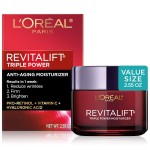 L\'Oreal Paris Revitalift Triple Power Anti-Aging Face Moisturizer, Pro Retinol, Hyaluronic Acid & Vitamin C, Reduce Wrinkles 2.55 Oz