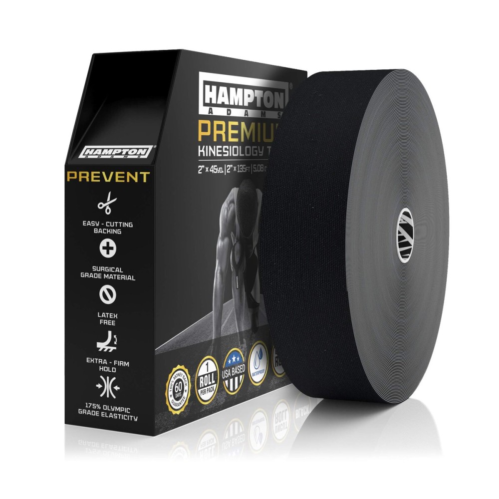 Hampton Adams | As Seen on Shark Tank | Elastic Kinesiology Tape (Bulk Roll) | 135ft Uncut | Supports & Protects Muscle Wrist Knee Shoulder Back Plantar Fasciitis | Waterproof Hypoallergenic (Black)