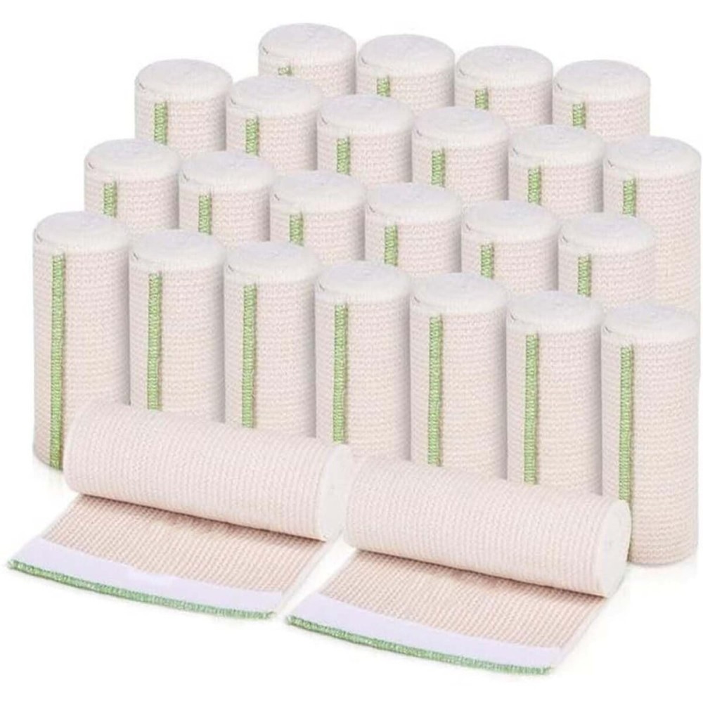 Premium Elastic Bandage Wrap (6 25 Pack) - Hook & Loop Fasteners at Both Ends - Latex Free Hypoallergenic Compression Roll - Reusable Bandages for Waist, Legs, Elbow & Knee Wrap