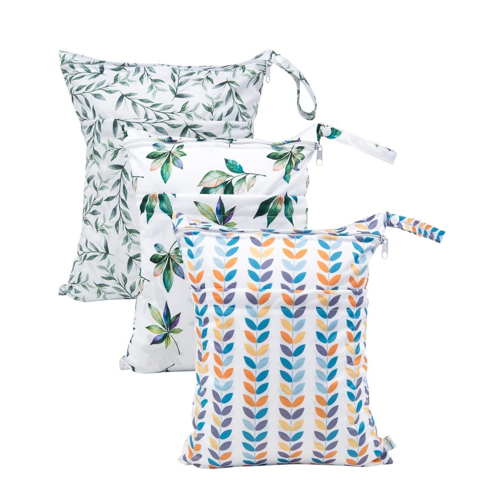 babygoal Wet Dry Bags for Baby Cloth Diapers, Washable Travel Bags, Beach, Pool, Gym Bag for Swimsuits & Wet Clothes with Two Zippered Pockets 3 Pack 3LN08