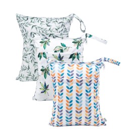 babygoal Wet Dry Bags for Baby Cloth Diapers, Washable Travel Bags, Beach, Pool, Gym Bag for Swimsuits & Wet Clothes with Two Zippered Pockets 3 Pack 3LN08