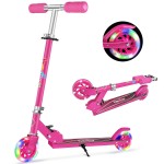 BELEEV V1 Kids Scooters for Girls, 2 Wheel Folding Kick Scooter with Light Up Wheels, 3 Adjustable Height, Lightweight Scooter with Kickstand for Children Ages 3-12 (Hot Pink)