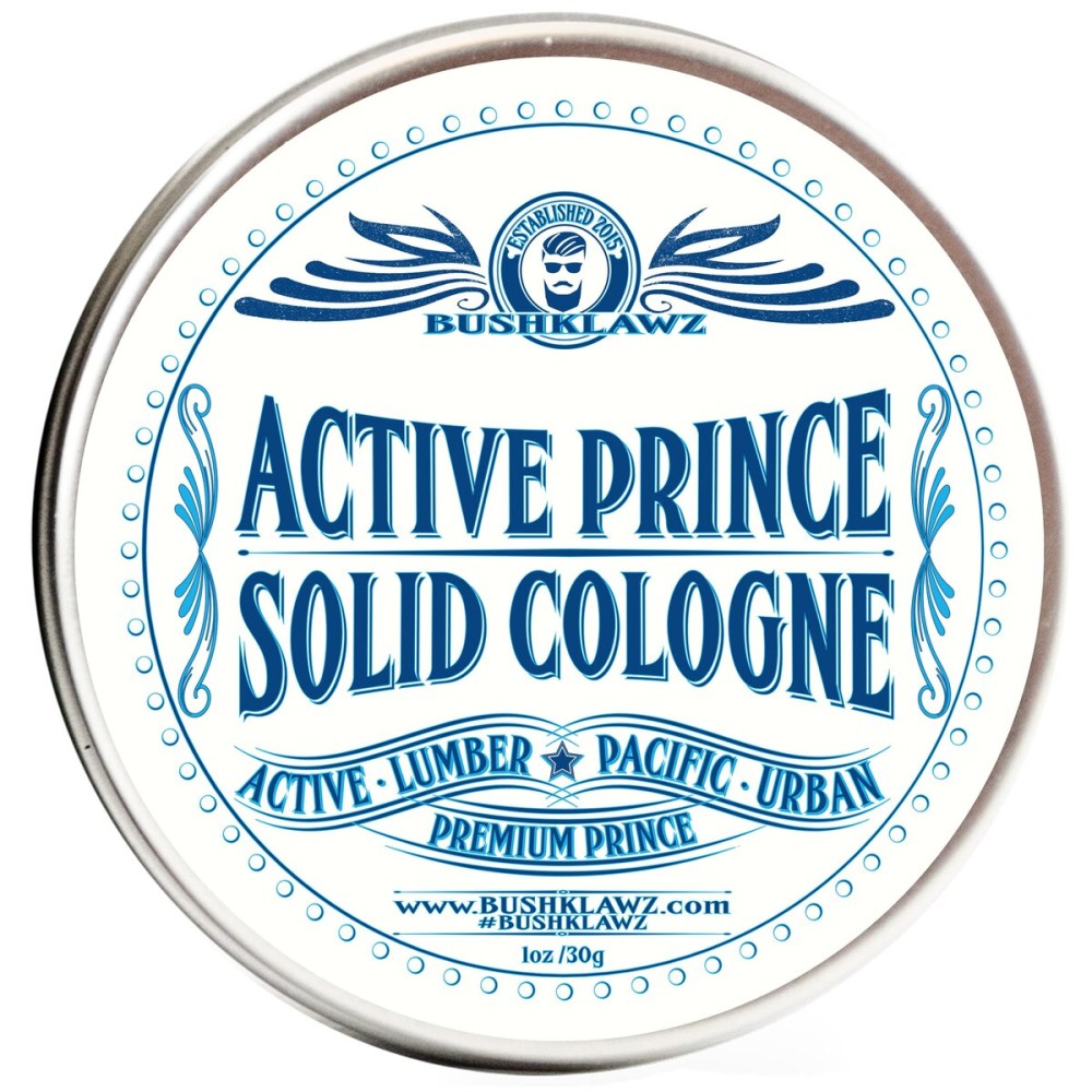 BushKlawz Active Prince Solid Cologne 1 oz Full Size Alcohol Free Natural Concentrated Travel Friendly Tins Men\'s Fragrance Manly Scents to Satisfy all Types of Viking Cannon Black Prime