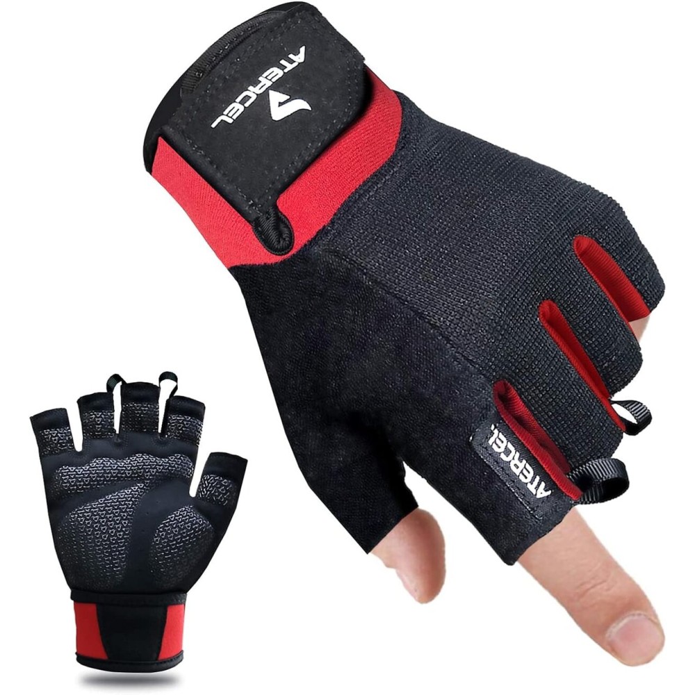 ATERCEL Workout Gloves for Men and Women, Exercise Gloves for Weight Lifting, Cycling, Gym, Training, Breathable and Snug fit (Red, S)