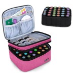 LUXJA Essential Oil Carrying Case - Holds 30 Bottles (5ml-30ml, Also Fits for Roller Bottles), Double-Layer Organizer for Essential Oil and Accessories, Pink (Bag Only)