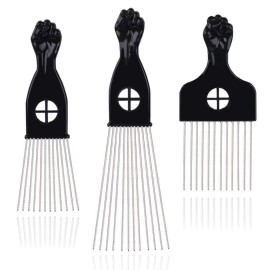 LEADUWAY Hair Picks - Black Metal Afro Combs for Hair Styling, Fist Pick for Women and Men