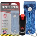 FIGHTSENSE Self Defense Pepper Spray - 1/2 oz Compact Size Maximum Strength Police Grade Formula Best Self Defense Tool for Women W/Leather Pouch Keychain (Blue Snack)