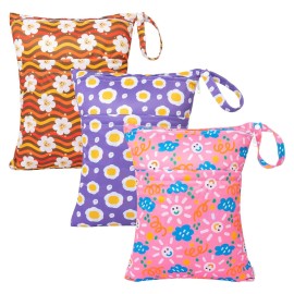 babygoal Wet Dry Bags for Baby Cloth Diapers, Washable Travel Bags, Beach, Pool, Gym Bag for Swimsuits & Wet Clothes with Two Zippered Pockets 3 Pack 3LN07