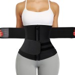 KIWI RATA Neoprene Sauna Waist Trainer Corset Sweat Belt with 2 Straps for Women Sweat Band Compression Cincher Workout Fitness Trimmer,1 Zipper Black,X-Large