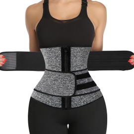 KIWI RATA Neoprene Sauna Waist Trainer Corset Sweat Belt with 2 Straps for Women Sweat Band Compression Cincher Workout Fitness Trimmer,1 Zipper Grey,XX-Large