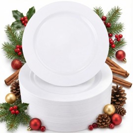 I00000 50 Pcs White Plastic Dessert Plates, 7.5 inch Disposable Salad Plates, Premium Appetizer Plates for Party, White Plastic Plates for Wedding