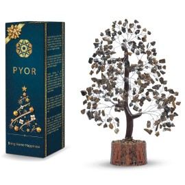 PYOR Tigers Eye, Healing Crystal Tree, Office Decor for Women, Gem Tree, Tiger Eye Stone, Good Luck Gifts, Money Crystal Stone, Positive Energy Decor, Gemstone Bonsai