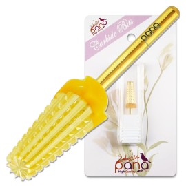PANA Nail Carbide 5 in 1 Bit - Two Way Rotate use for Both Left and Right Handed - Fast remove Acrylic or Hard Gel - 3/32 Shank - Manicure, Nail Art, Drill Machine (Double Coarse - 2XC, Gold)