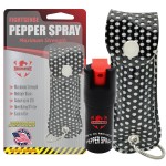 FIGHTSENSE Self Defense Pepper Spray - 1/2 oz Compact Size Maximum Strength Police Grade Formula Best Self Defense Tool for Women W/Leather Pouch Keychain (Black Bling)