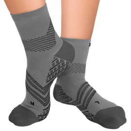 TechWare Pro Plantar Fasciitis Sock - Therapy Grade Targeted Cushion Compression Socks Men & Women. Ankle Brace Foot Sleeve with Arch Support for Achilles Tendonitis & Heel Pain Relief Gry/Blk MED