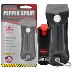 FIGHTSENSE Self Defense Pepper Spray - 1/2 oz Compact Size Maximum Strength Police Grade Formula Best Self Defense Tool for Women W/Leather Pouch Keychain (Black)