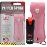 FIGHTSENSE Self Defense Pepper Spray - 1/2 oz Compact Size Maximum Strength Police Grade Formula Best Self Defense Tool for Women W/Leather Pouch Keychain (Pink)
