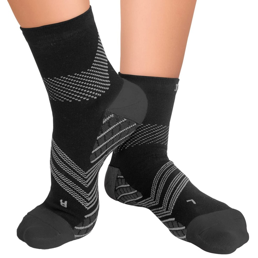 TechWare Pro Compression Socks - Therapy Grade Plantar Fasciitis Sock with Targeted Cushion & Ankle Compression Socks for Men & Women. Arch, Ankle & Foot Support Socks. Blk/Gry Large