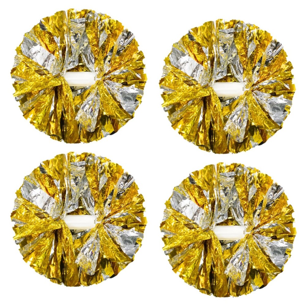 CREATIEE-PRO 4Pcs Metallic Cheerleading Pom Poms, 2 Pair Cheerleader Cheering Squad Pompoms for School Sports Dance Games Team Spirit Cheer