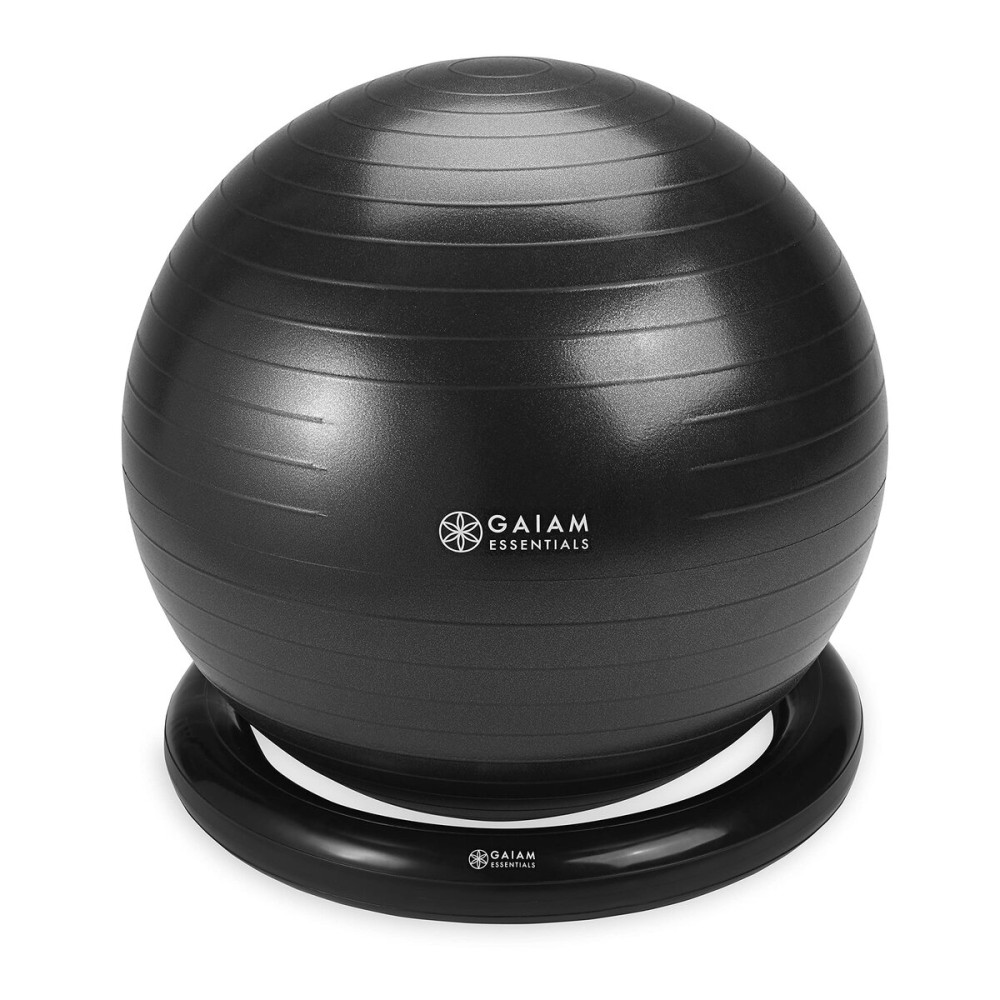 Gaiam Essentials Balance Ball & Base Kit, 65cm Yoga Ball Chair, Exercise Ball with Inflatable Ring Base for Home or Office Desk, Includes Air Pump, Black