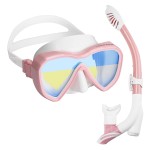 LUXPARD Snorkel Set, Anti-Fog Panoramic View Snorkel Mask and Anti-Leak Dry Snorkel Tube, Snorkeling Gear for Adults, Snorkel Kit Bag Included (Pink)