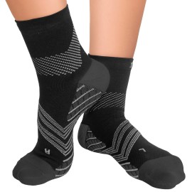 TechWare Pro Plantar Fasciitis Sock - Mens and Womens Compression Socks with Targeted Cushioning. Arch and Ankle Support Socks for Sprained Ankle. Blk/Gry XLRG