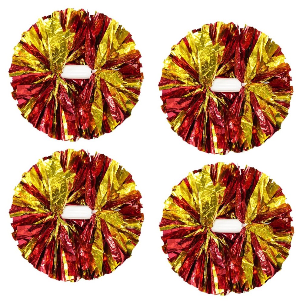 CREATIEE-PRO 4Pcs Metallic Cheerleading Pom Poms, 2 Pair Cheerleader Cheering Squad Pompoms for School Sports Dance Games Team Spirit Cheer