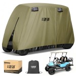 10L0L Golf Cart Cover 2/4/4+2 Passenger for Yamaha EZGO Club Car, Heavy Duty 420D Waterproof Windproof Durable Polyester Golf Cart Cover with 3 Zipper Doors for All-Weather Protection - Army Green