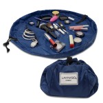 Lay-n-Go Cosmo Layflat Drawstring Cosmetic & Makeup Bag Organizer w/Zipper Pocket, Brush Loops & More, Cinch to Close, Lay Flat to Use, Durable, Machine Wash, Travel Toiletry Bag (20, Navy)