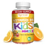 Feel Great Kids Vitamin D3 1000 IU | Kids Vitamin D Gummies for Healthy Bones, Mood, & Immune Support | Citrus Flavored Vegetarian D3 Gummies | 90 Day Supply