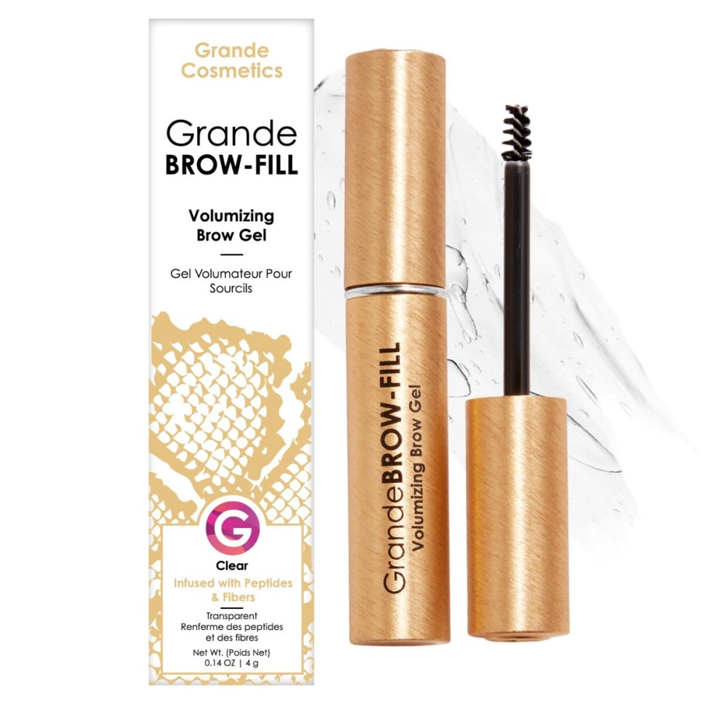 Grande Cosmetics GrandeBROW-FILL Volumizing Brow Gel with Fibers & Peptides, for Natural & Fuller-Looking Eyebrows - Clear (0.14 fl oz)
