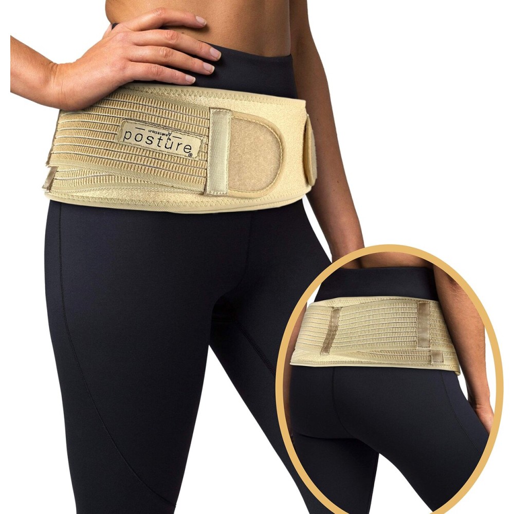 Vriksasana Posture Sacroiliac Hip Belt for Women and Men That Alleviates Sciatic, Pelvic, Lower Back, Leg and Sacral Nerve Pain Caused by Si Joint Dysfunction| Trochanter Brace (Petite, Nude)