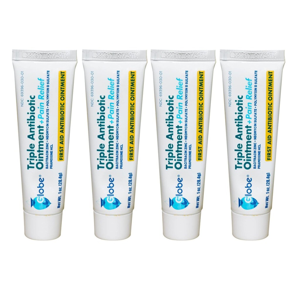 Globe (4 Pack Triple Antibiotic + Pain Relief Ointment 1oz, First Aid Antibiotic, Soothes Pain, Cuts, Burns and Scrapes 24 Hour Infection Protection