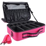gzcz Travel Makeup Bag,Professional Cosmetic Bags for Women,Portable Makeup Brush Case Organizer Storage with Adjustable Dividers and Shoulder Strap (Medium)