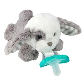 RaZbaby JollyPop Pacifier, Holder w/Detachable Baby Pacifier, Stuffed Animal RaZbuddy, All Ages 0M+, 100% Medical Grade USA Made Silicone, Machine Washable, Textured & Easy to Hold - Puppy