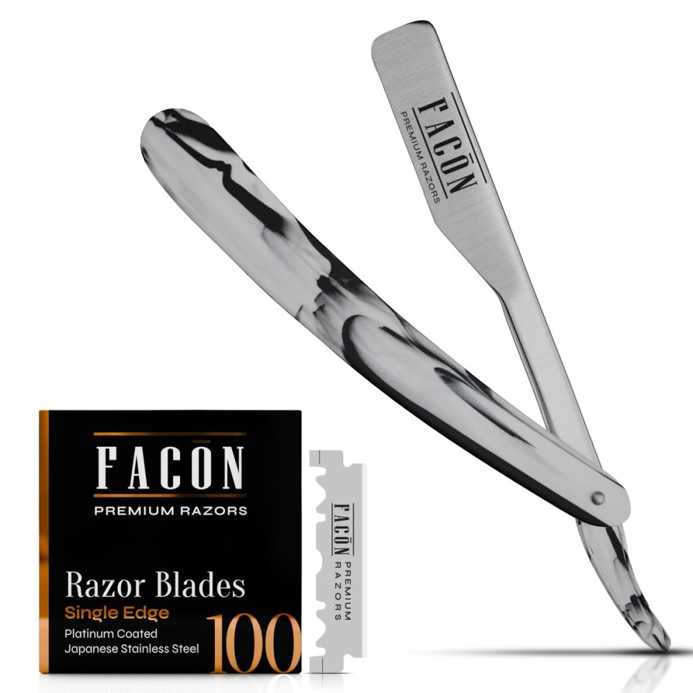 Facn Straight Razors for Men - Professional Barber Straight Edge Razor Kit with 100 Blades, Classic Stainless Steel Barbero Shaver for a Smooth & Precise Shave, Premium Barber Razor for Men\'s Shaving