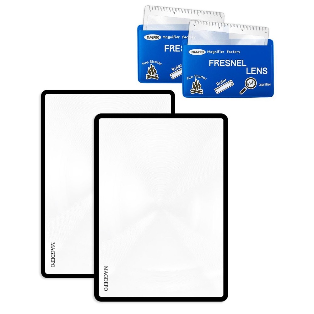 MAGDEPO Magnifying Sheet 2 Pack 3X PVC Page Magnifier B6 Size with 2 Card Size Magnifier Lens and Card Covers, Good for Reading Small Patterns, Maps, Manue, Can Labels, and Books