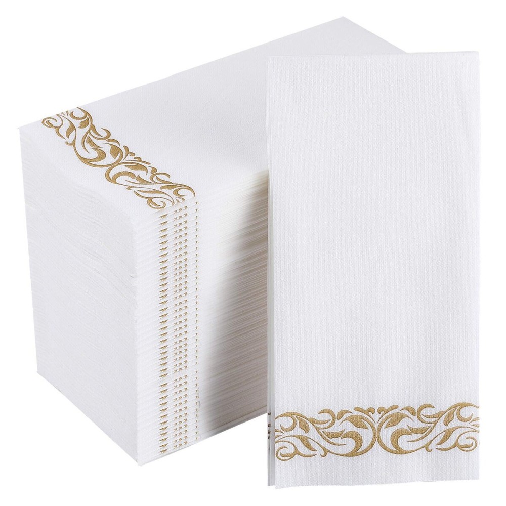 FOCUSLINE 200 Linen Feel Disposable Bathroom Napkins, Soft and Absorbent Paper Guest Towels, Cloth-Like Paper Hand Towels Decorative Napkins for Parties, Weddings, Dinners or Events, Gold, 12 x 17