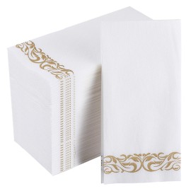 FOCUSLINE 200 Linen Feel Disposable Bathroom Napkins, Soft and Absorbent Paper Guest Towels, Cloth-Like Paper Hand Towels Decorative Napkins for Parties, Weddings, Dinners or Events, Gold, 12 x 17