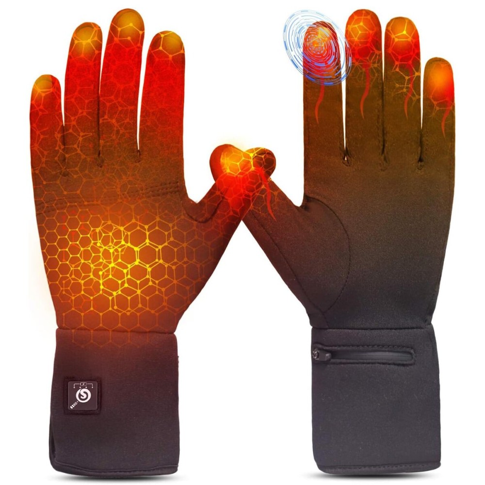 Heated Glove Liners for Men Women,Rechargeable Electric Battery Heating Riding Ski Snowboarding Hiking Cycling Hunting Thin Gloves Hand Warmer (Silicone Grip Liner, Medium/Large)